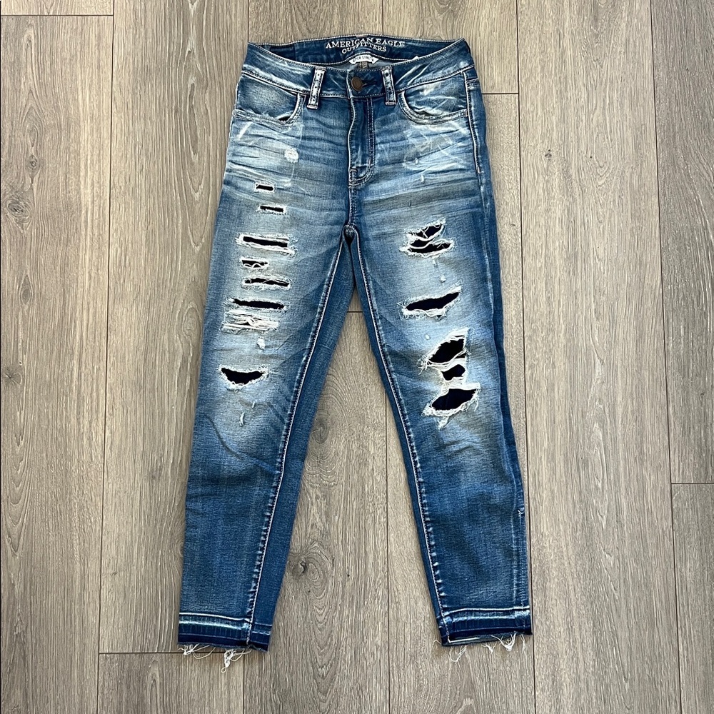 American Eagle Outfitters Women's Ripped Blue Skinny Jeans